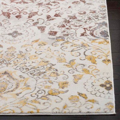 Cream and Multicolor Synthetic Square Area Rug, 6'5" x 6'5"