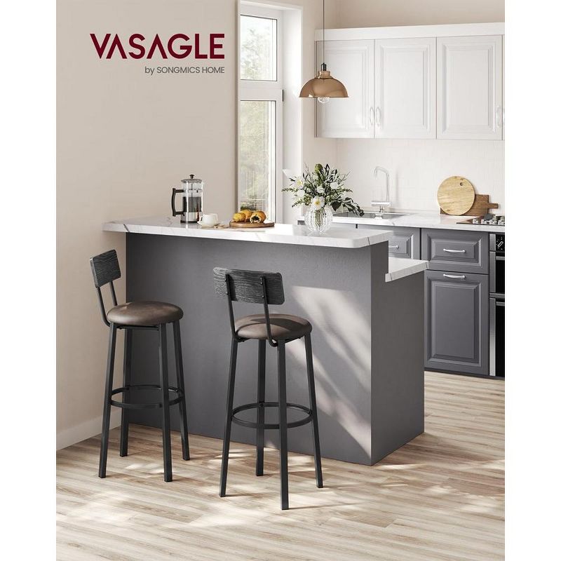 VASAGLE Bar Stools, Set of 2 PU Upholstered Breakfast Stools, 29.7 Inches Barstools with Back and Footrest, for Dining Room Kitchen Counter Bar, 2 of 10