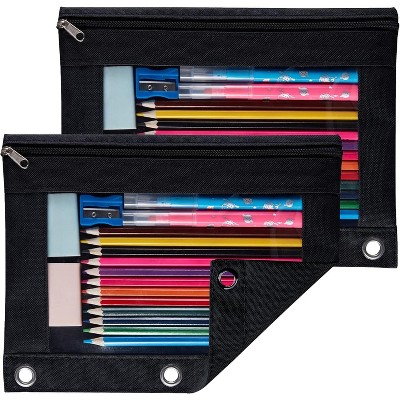 Fmeida Pencil Pouch for 3 Ring Binder, 2 Pack Binder Pencil Pouch with Clear Window Pencil Bags with Zipper & Reinforced Grommets