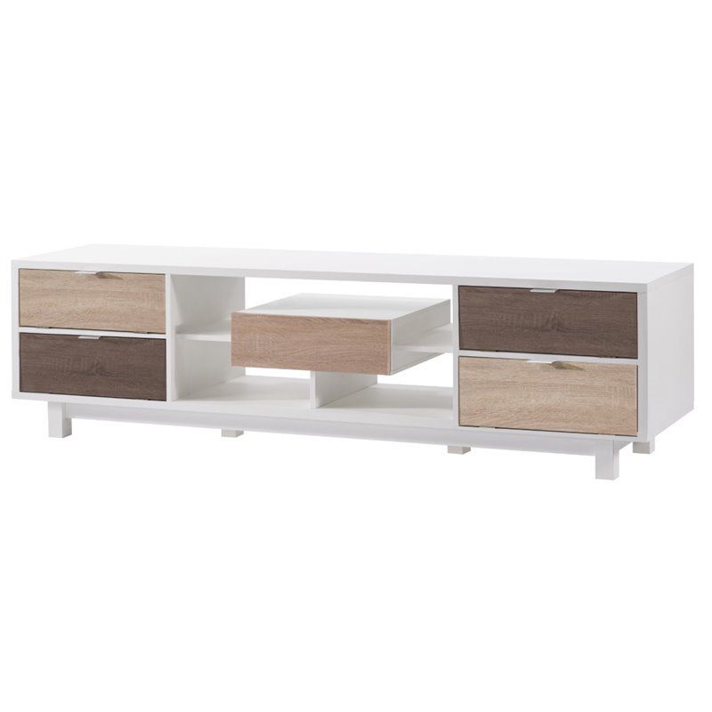 Aaron Contemporary Wood 70.8-Inch TV Stand in White - Furniture of America, 1 of 8