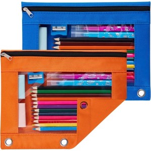 Fmeida Pencil Pouch for 3 Ring Binder, 2 Pack Binder Pencil Pouch with Clear Window Pencil Bags with Zipper & Reinforced Grommets - 1 of 4