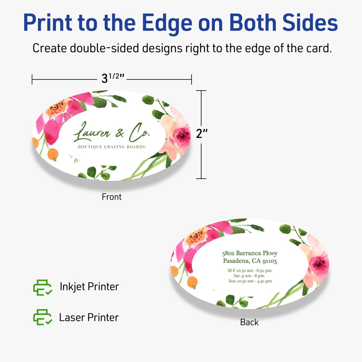 Avery Printable Oval Business Cards, Sure Feed Technology, 2" x 3-1/2", Matte White Cardstock, Print-to-The-Edge, Laser/Inkjet Printable, 80 Total - thumbnail 6