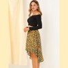 INSPIRE CHIC Women's High Low Hem Elastic Waist Lurex Chiffon A-Line Midi Floral Skirt - 4 of 4