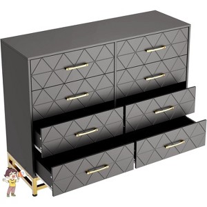 Jojoka 8 Drawer Dresser TV Stand, Modern Wide Dresser Chest with Metal Handles, Wooden Storage Organizer for Bedroom, Living Room, Black - 1 of 4