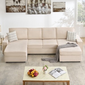 Large Modular Sectional Sofa U-Shaped Couch with Removable Washable Covers, Convertible Deep Seat Cloud Sleeper Sofa for Living Room, Office, Beige - 1 of 4