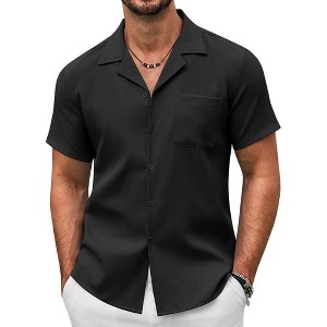 COOFANDY Men's Casual Button Down Shirts Short Sleeve Summer Beach Shirt Fashion Textured Shirts with Pocket - 1 of 4