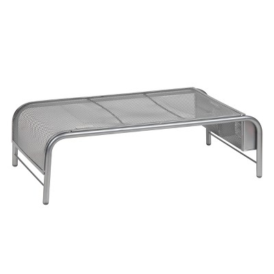 Silver Metal Mesh Monitor Stand with Side Storage