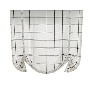 Kate Aurora Maxwell Off White & Black Plaid Country Farmhouse Tie Up Window Curtain Panel - 1 of 4