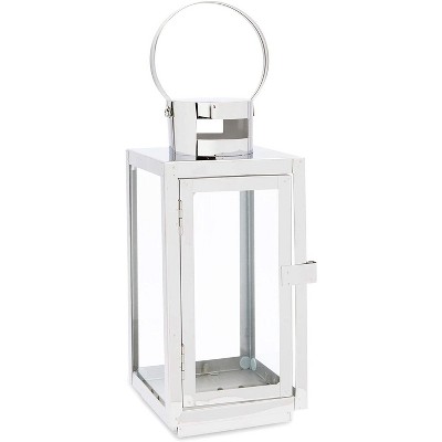 Juvale Lantern Candle Holder Decor for Tealights, Pillar, Votive, Silver and Glass, 10"