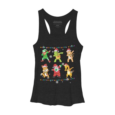 Women's Design By Humans Christmas Dabbing Cartoon Animals By shirtpublic Racerback Tank Top