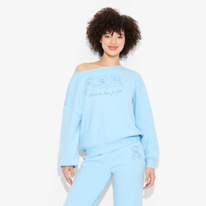 Women's Teddy Bear Graphic Sweatshirt - Blue - 1 of 3