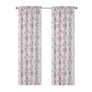 Kate Aurora Contemporary Influencer 2 Piece Water Color Damask Medallion Rod Pocket Window Curtain Panels - 1 of 4