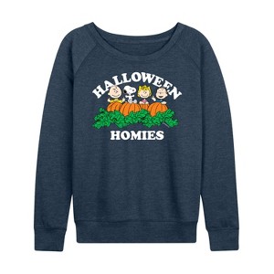 Women's - Peanuts - Halloween Homies Lightweight French Terry Wide Neck Long Sleeve Shirt - 1 of 4