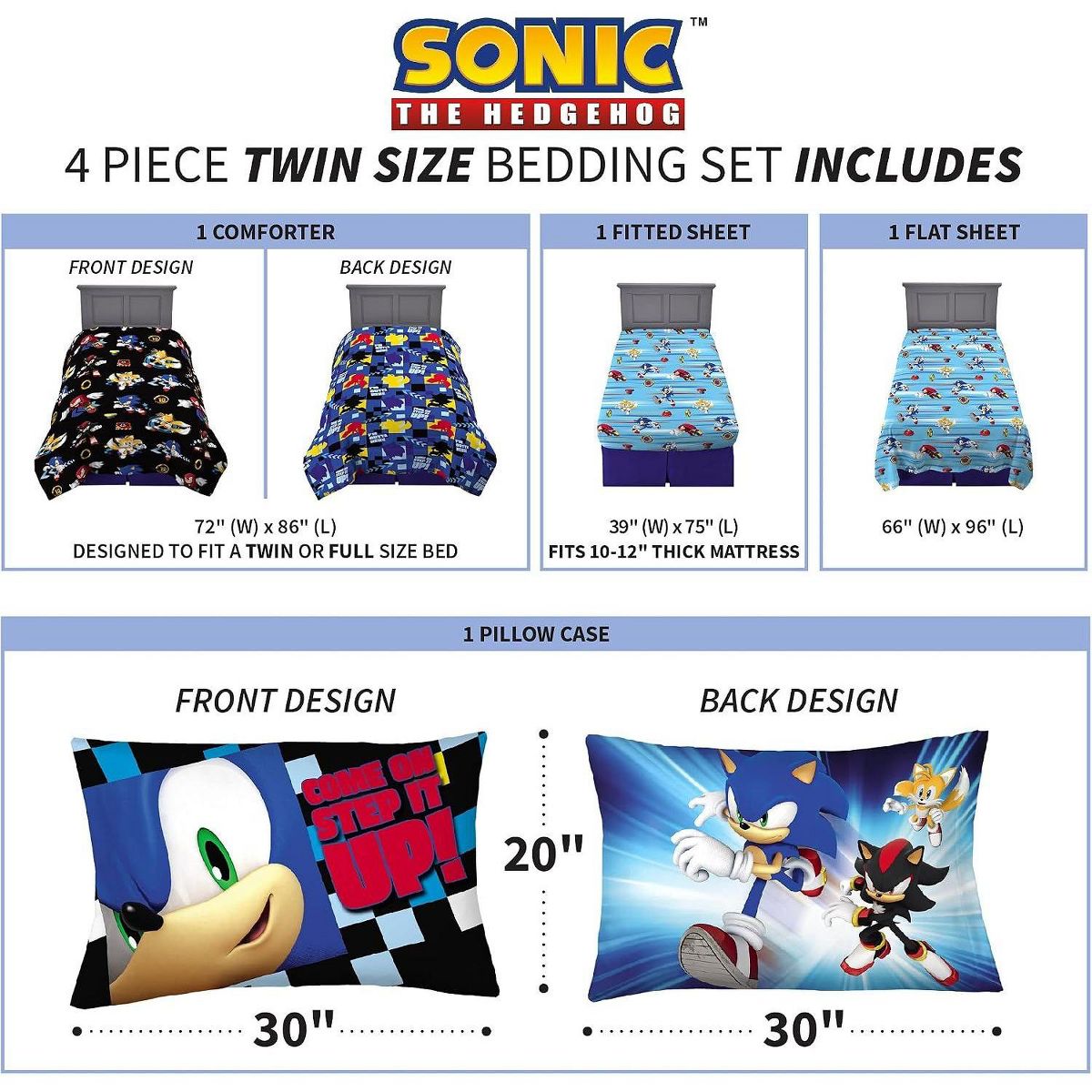 Sonic the Hedgehog Kids Bedding 4 Piece Twin Comforter and Sheets Set - thumbnail 3