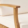 Illona 7pc Acacia Wood V-Shaped Sofa & Square Fire Table Set Teak/Crme/Light Gray- Christopher Knight Home - 4 of 4