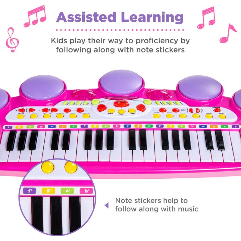 Best Choice Products 37-Key Kids Electronic Piano Keyboard w/ Multiple Sounds, Lights Microphone, Stool, 4 of 8