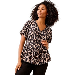 ellos V-Neck Flounce Hem Blouson Sleeve Blouse - 1 of 4