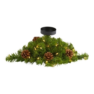 Nearly Natural 16-in Christmas Pine Candelabrum with 35 Lights and Pine Cones