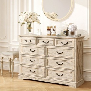 MUUEGM Farmhouse Drawer Dresser, 9 Drawer Chest with Wood Top, 52" Wide Storage Organizer for Bedroom, Living Room, Entryway - 1 of 4
