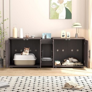 Stylish Double-Room Cat Litter Cabinet Furniture – 55” Elegant Litter Box Enclosure for 2 Cats with Cat Mat, Waterproof Material, and Storage Groove - 1 of 4