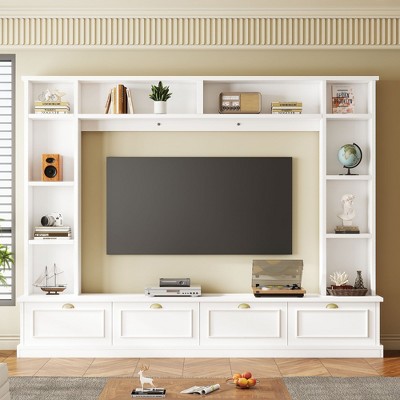 CAVINAS Minimalist Entertainment Wall Unit Set with Bridge TV Stand with Adjustable Shelves Media Console for Living Room