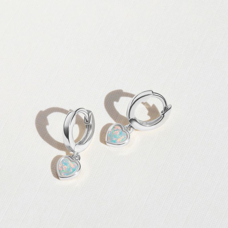 Girl's Opal Heart Dangle Hoop Gold Plated Sterling Silver Earrings - In Season Jewelry, 5 of 7