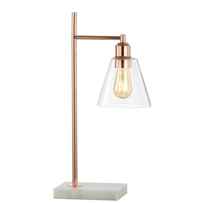 22.25" Metal and Marble Lorena Modern Glam Table Lamp (Includes LED Light Bulb) Copper - Jonathan Y