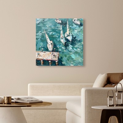 Docked Beach Coastal Inspired Canvas Wall Art, 40" x 40", Gallery Wrapped