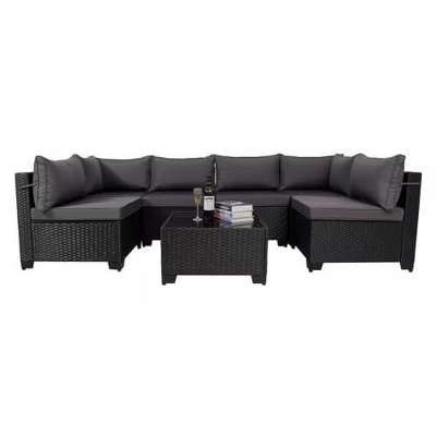 Maggift 7-Piece Patio Seating Set, All-Weather Wicker Rattan Sectional Sofa with One Side Tables for Poolside, Patio, Gray, 41.3" * 28.3" * 29.3"