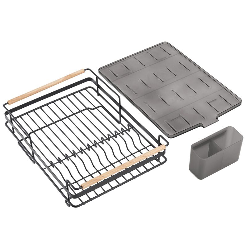 mDesign Metal Drainboard - Plastic Cutlery Tray/Wood Handles, 4 of 9