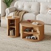 2-Piece Mid-Century Natural Round Coffee Table Set with Storage, Fluted Wood Side Tables for Living Room -3irtyhousy - 2 of 4