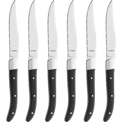 Amefa Royal Steak Knives, Set of 6, Premium Hardened Stainless Steel, Triple Rivet Ergonomic Handle Design, Serrated Edge 4" Blade Steak Knife
