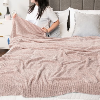 Taupe Tan Plush Knit Reversible Fleece Throw Blanket