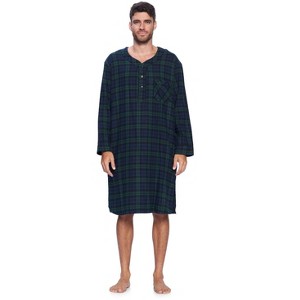 Ashford & Brooks Mens Flannel Plaid Long Sleep Shirt Henley Nightshirt - 1 of 4