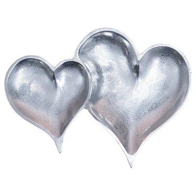 HomeRoots Two Section Textured Silver Heart Shaped Tray