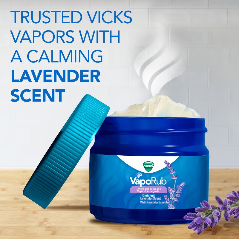 Vicks VapoRub Cough Suppressant, Topical Chest Rub &#38; Analgesic Ointment - Lavender - 1.76oz, 3 of 13