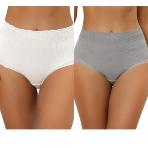 Allegra K Women's High Waist Tummy Control Comfortable Lace Trim Ribbed Brief 2 Packs - 1 of 4