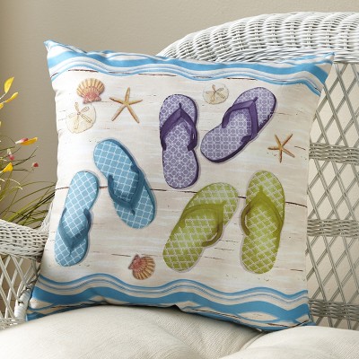 Lakeside Flip Flop Throw Pillows with Beachy, Nautical Theme for Vacation Homes