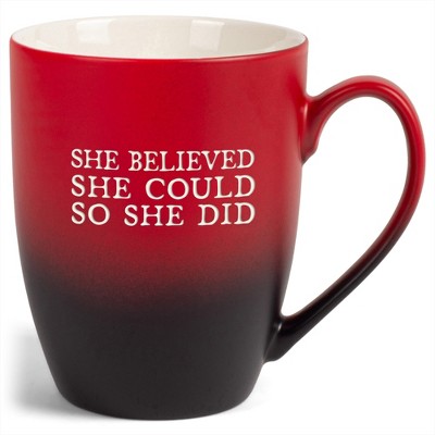 Elanze Designs She Believed She Could So She Did Two Toned Ombre Matte Red and Black 12 ounce Ceramic Stoneware Coffee Cup Mug