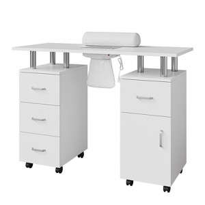 Nail Desk Station with Electric Downdraft Vent, Locking Castors, Wrist Cushion, Drawers & Cabinet for Spa Beauty Salon - 1 of 4