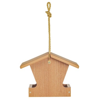 Natural Teak Small Hanging Hopper Bird Feeder