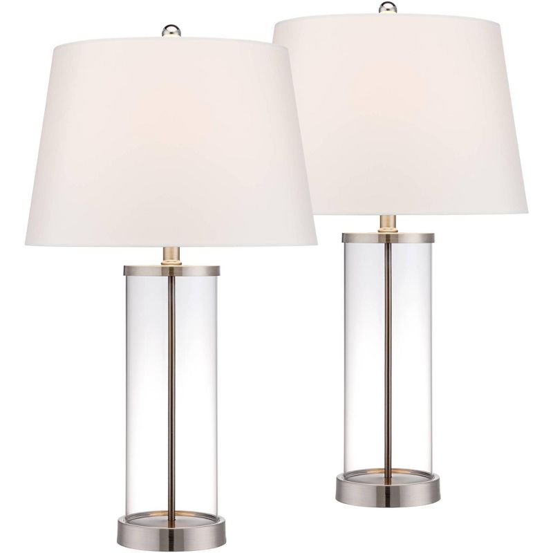 360 Lighting Coastal Table Lamps 26" High Set of 2 Clear Glass Fillable Steel White Tapered Shade for Living Room Family Bedroom Bedside, 1 of 10