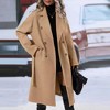 Women's Fall Winter Long Sleeve Double Breasted Buttons Coat Notch Lapel Long Trench Casual Coat Classic Open Front Belted Long Jacket - 3 of 4