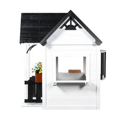 Oceano White and Black Wooden Playhouse with Kitchen and Garden