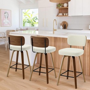 Bekrvio 26"/29" Mid-Century Modern Swivel Bar Stools Set of 1/2/3/4- Faux Leather Upholstered with Back and Bent Wood Legs,Ideal for Kitchen Island - 1 of 4