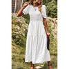 Women's Summer Crew Neck Short Sleeve Smocked Midi Dress Casual Elastic Waist Tiered A Line Maxi Dress - 4 of 4