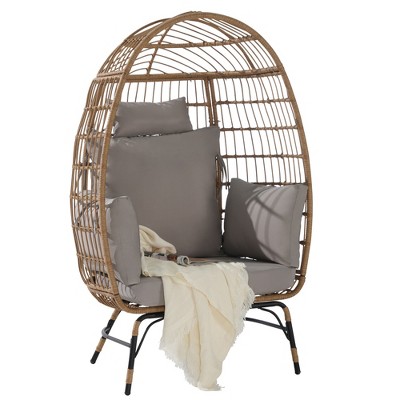 Infurnic Patio Accent Chairs, Outdoor Wicker Egg Chair with Soft Cushions, Comfortable Chair for Patio Backyard Living Room, Gray, 36.22"*27.2"*57.1"