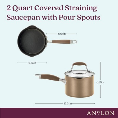 Bronze Aluminum Nonstick Saucier with Pour Spout and Lid