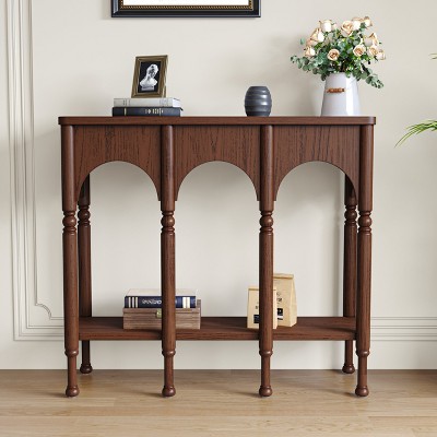 Brown Solid Wood Console Table With Arch Design