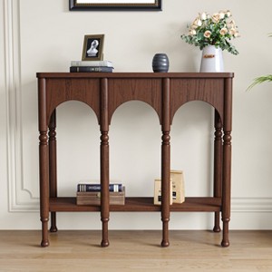 Brown Solid Wood Console Table With Arch Design - 1 of 4